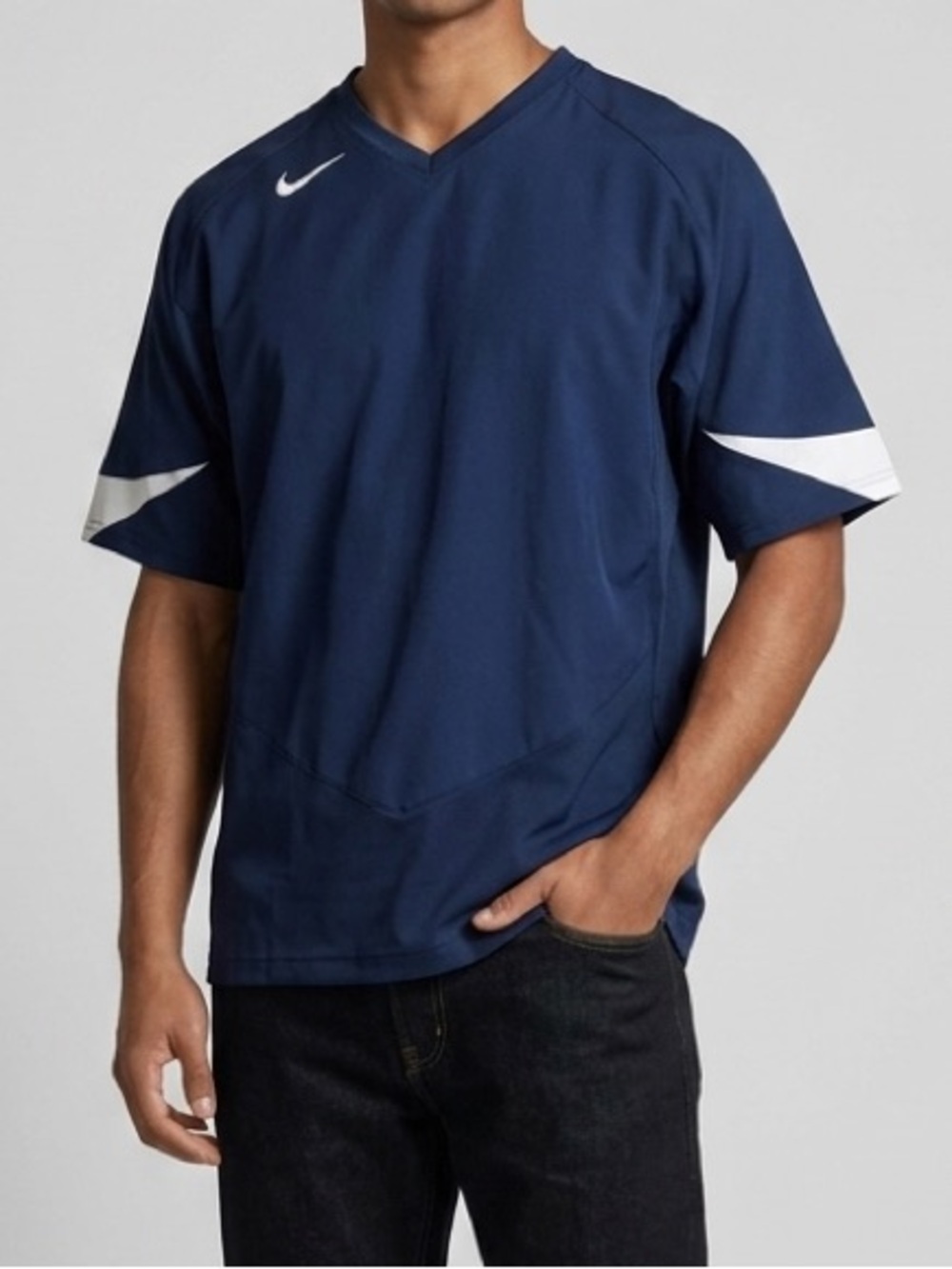 Nike‎ Navy and White V‑Neck Short Sleeve Athletic Shirt Size Large